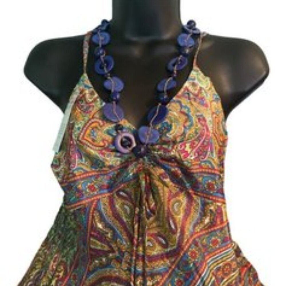 India Boutique Silky Print Summer Dress Elastic Back NWT